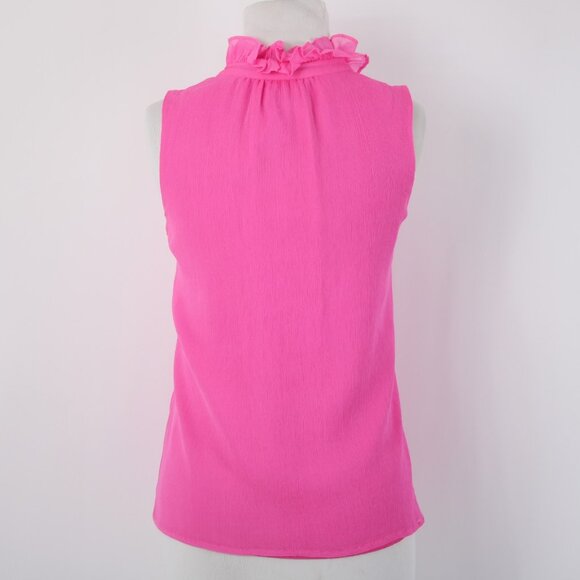 J Crew Top Sz 4 Pink Collared Half Buttons Sleeveless Lined 100% Silk Poly Top - Picture 8 of 10